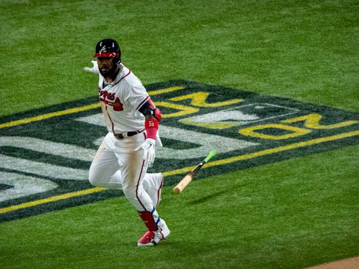 Marcell Ozuna celebrates